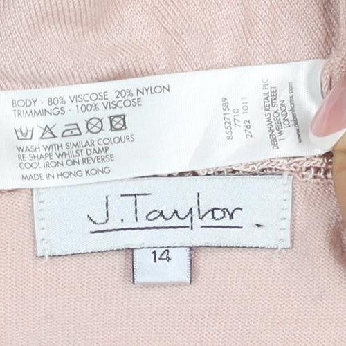J Taylor Women’s Pink Size 14 V-Neck Crochet Cap Sleeve Knit Blouse