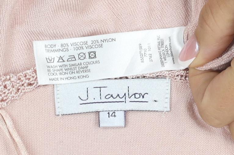 J Taylor Women’s Pink Size 14 V-Neck Crochet Cap Sleeve Knit Blouse