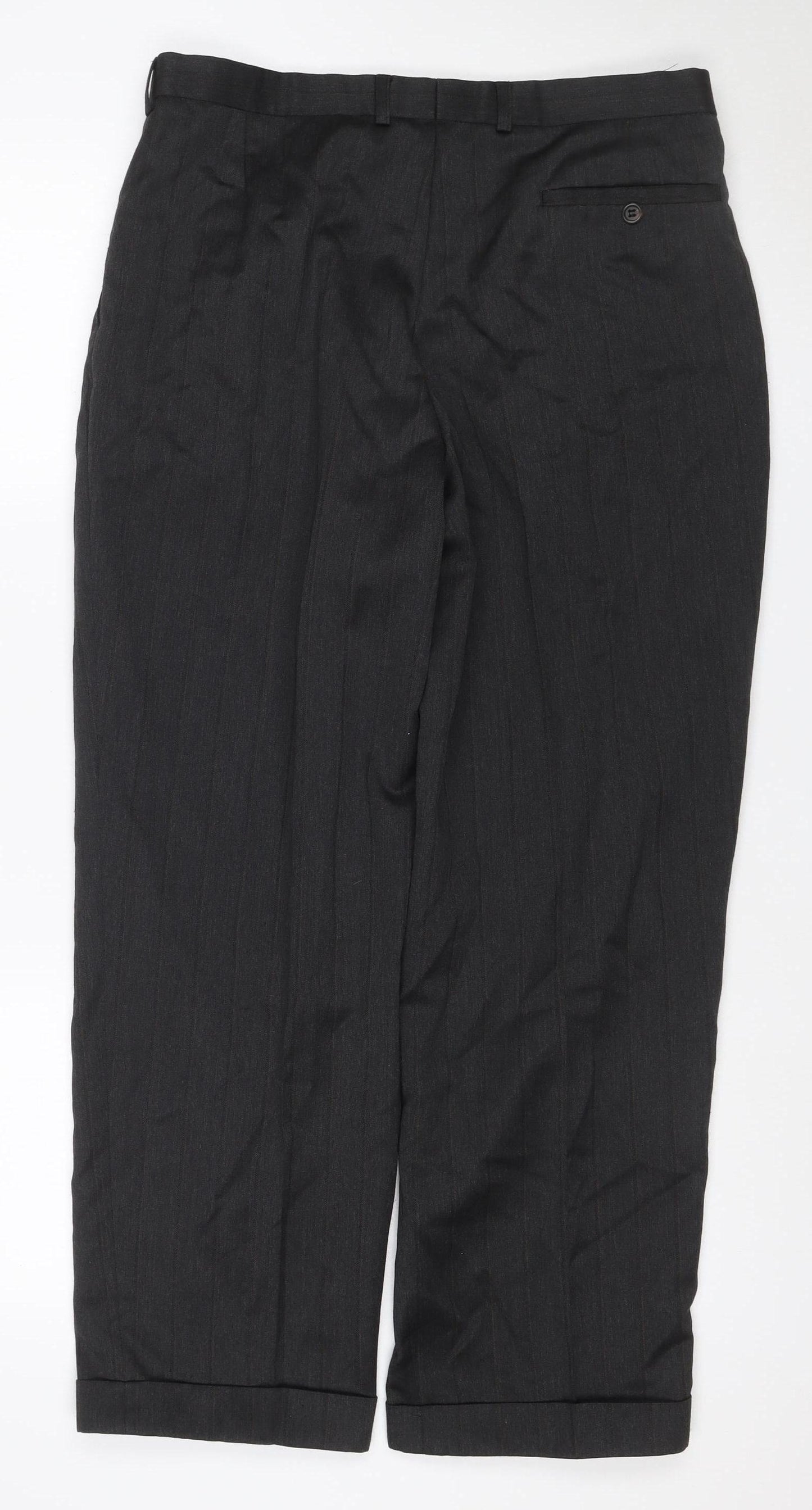 Marks and Spencer Men's Black 32in Wool Blend Dress Trousers Straight