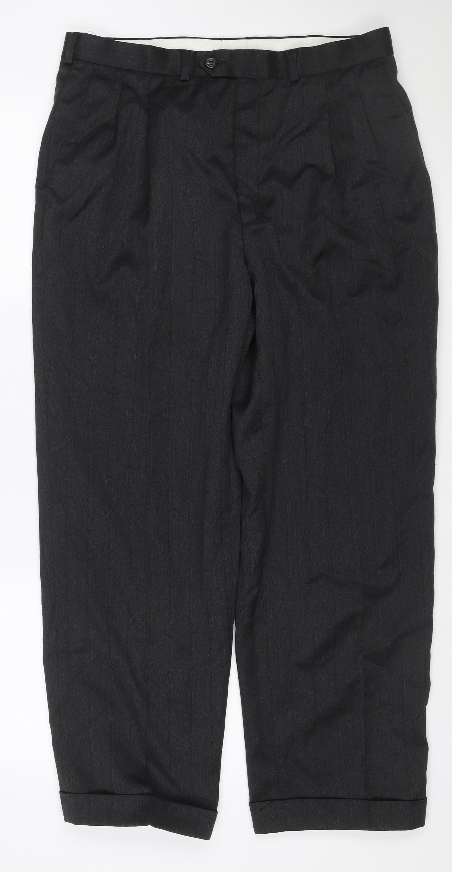 Marks and Spencer Men's Black 32in Wool Blend Dress Trousers Straight