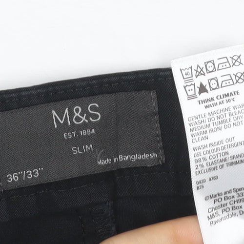 Marks and Spencer Men’s Black Slim Chino Trousers Size 36/33