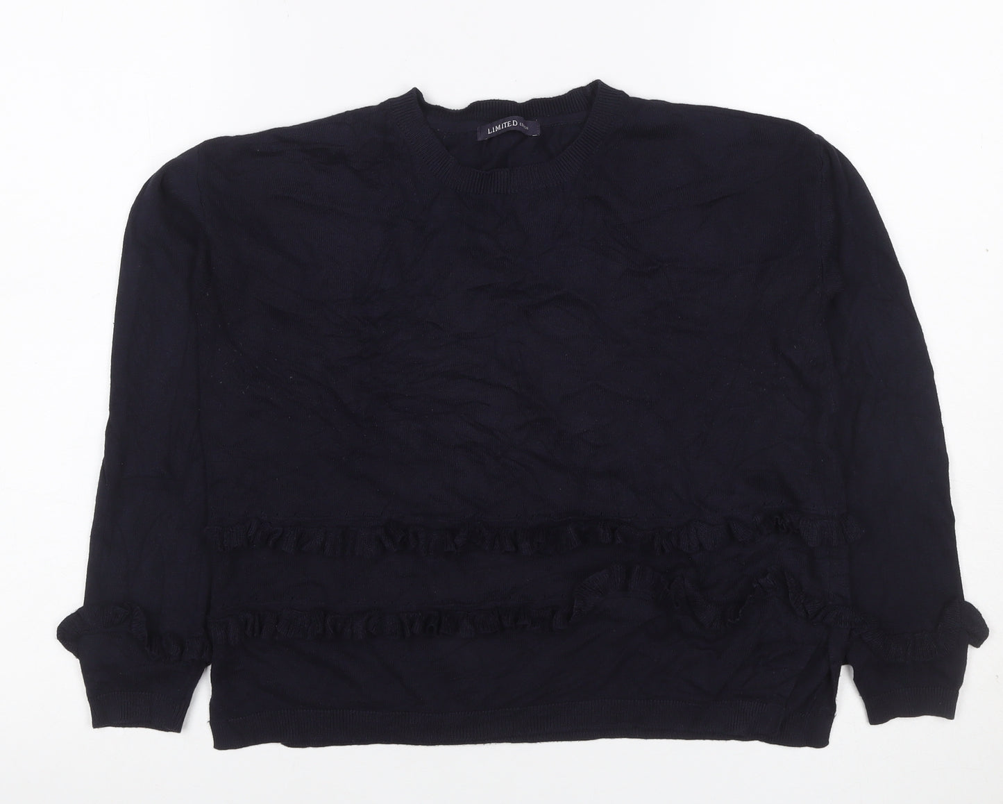 M&S Limited Women’s Navy Blue UK 8 Ruffle Crew Neck Knit Jumper