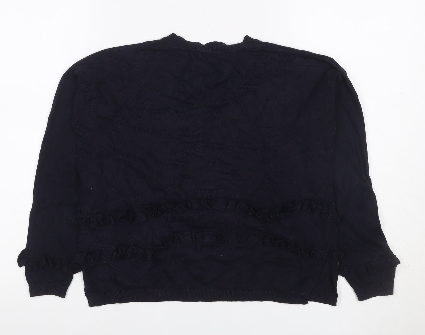 M&S Limited Women’s Navy Blue UK 8 Ruffle Crew Neck Knit Jumper