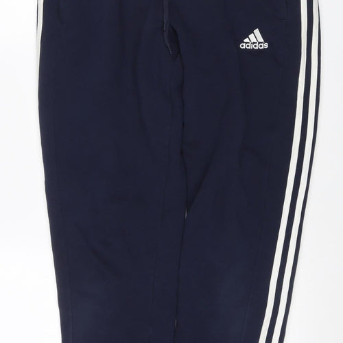 adidas Men’s Blue L 3 Stripe Drawstring Track Pants Joggers