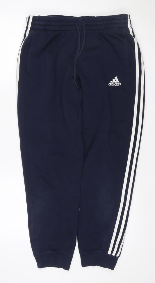 adidas Men’s Blue L 3 Stripe Drawstring Track Pants Joggers