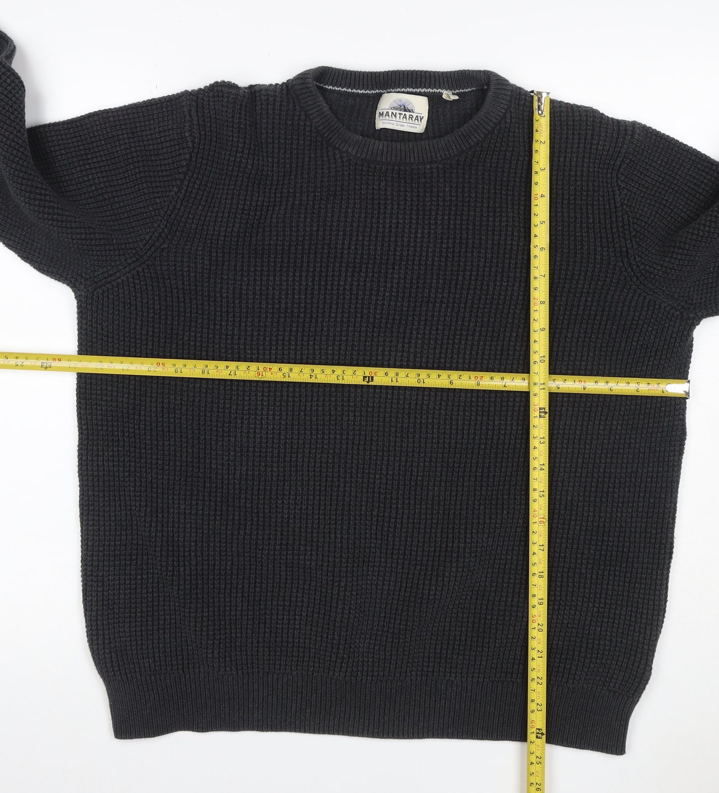 Mantaray Men’s Black XL Cotton Crew Neck Knit Pullover Jumper