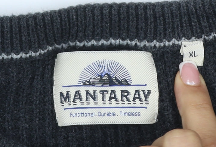Mantaray Men’s Black XL Cotton Crew Neck Knit Pullover Jumper