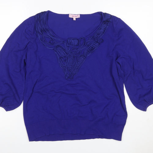 Per Una Women’s Blue Ruffle Knit Jumper UK 20 3/4 Balloon Sleeve