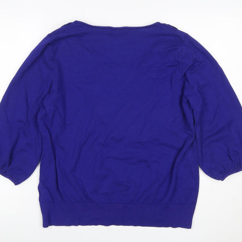 Per Una Women’s Blue Ruffle Knit Jumper UK 20 3/4 Balloon Sleeve