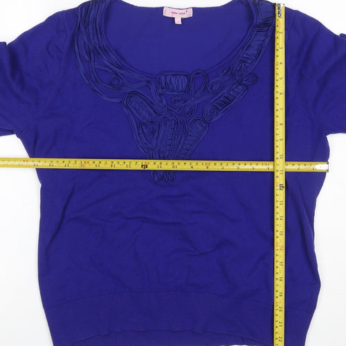 Per Una Women’s Blue Ruffle Knit Jumper UK 20 3/4 Balloon Sleeve