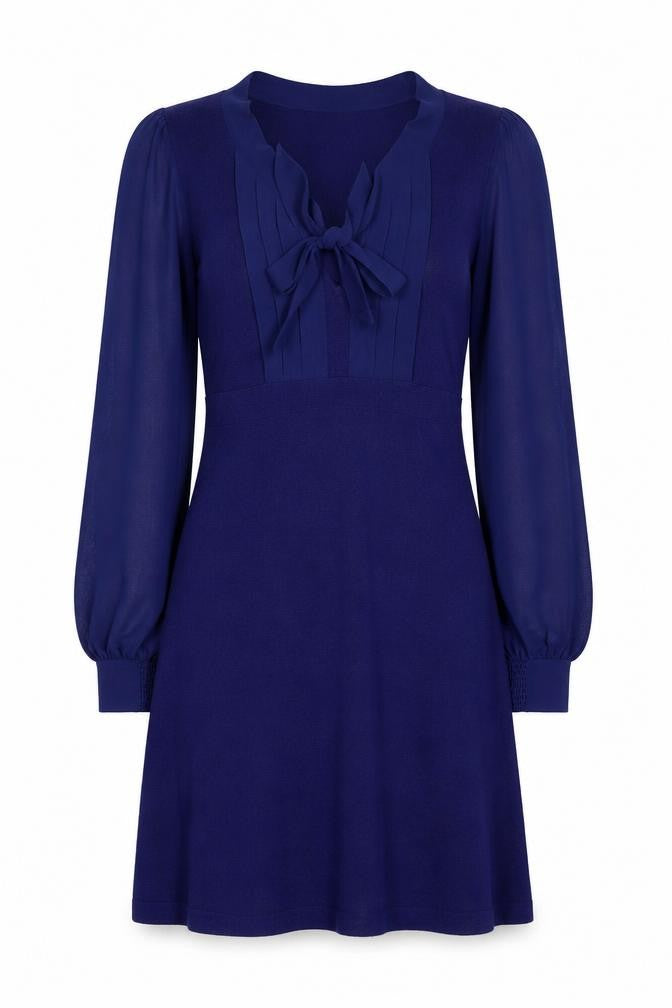 Oasis Women’s Blue XS Knit Jumper Dress Ruffle Bow V-Neck