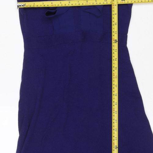 Oasis Women’s Blue XS Knit Jumper Dress Ruffle Bow V-Neck
