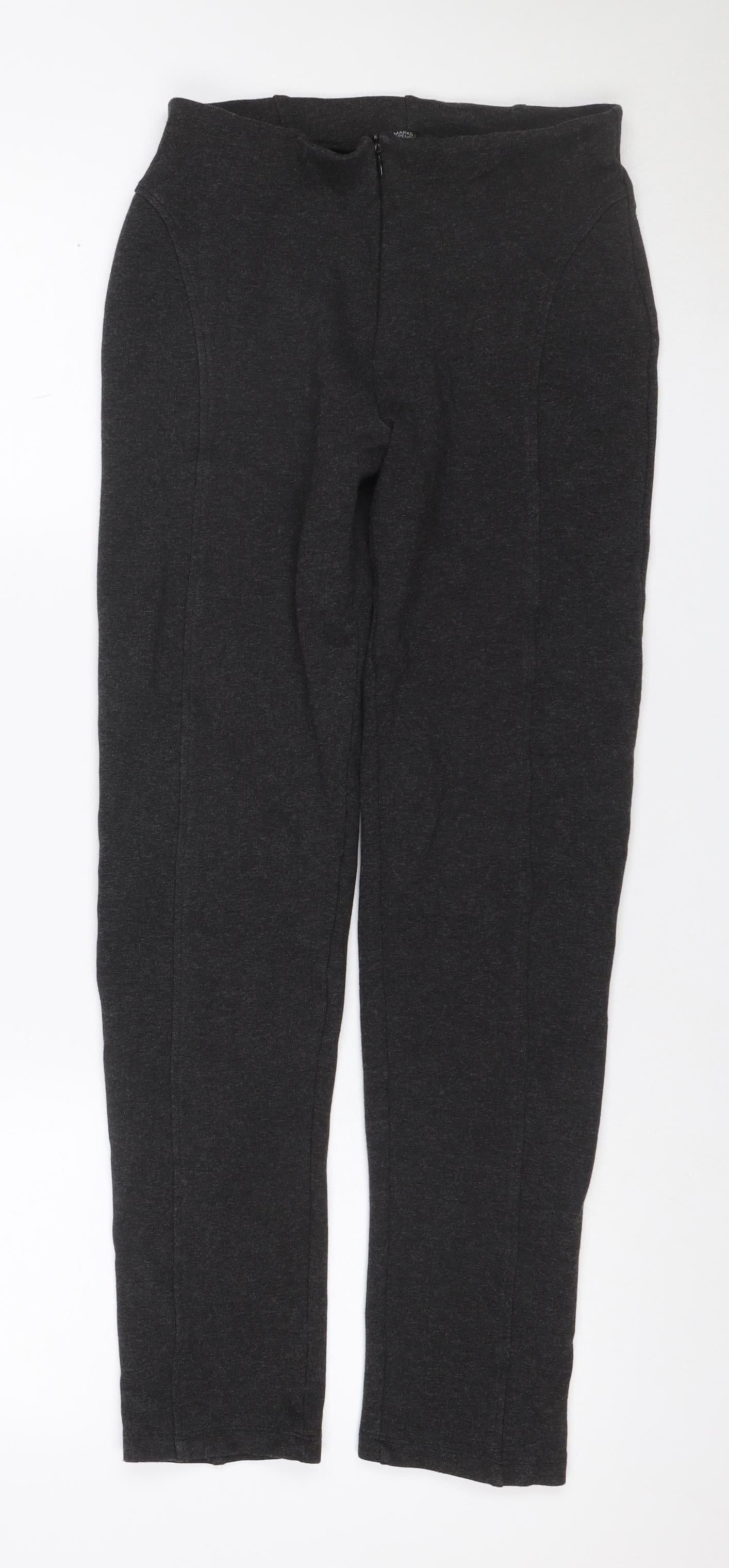 Marks & Spencer Women's Black UK 8 Long Stretch Slim Trousers