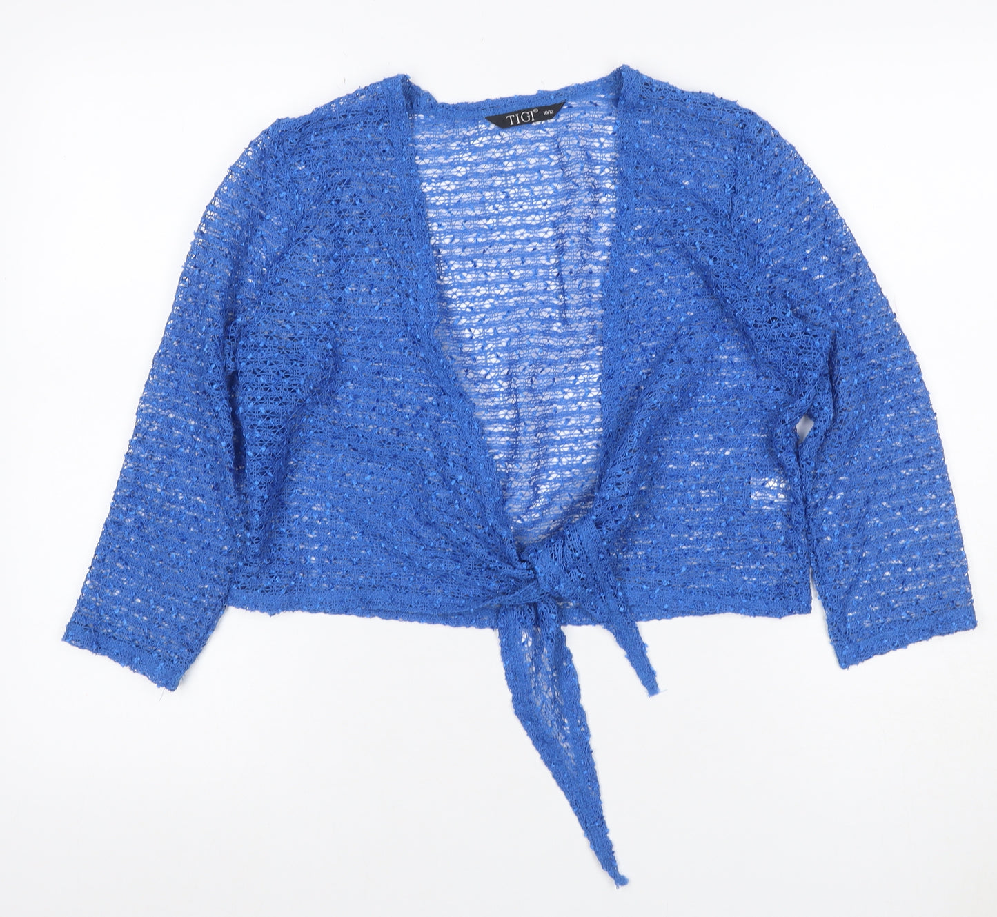 TIGI Women Blue UK 12 Crochet Wrap Tie Front Boho Blouse