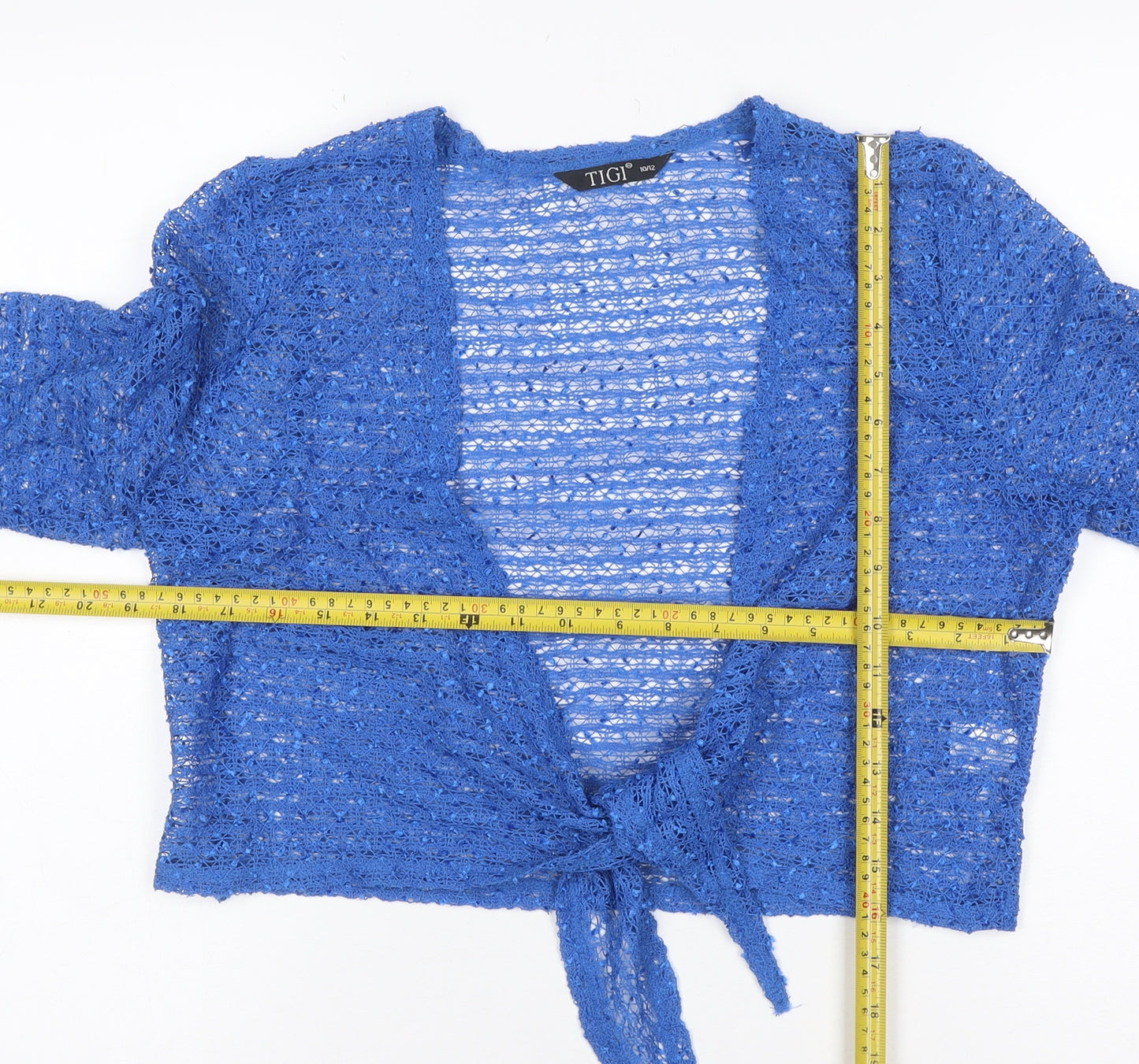 TIGI Women Blue UK 12 Crochet Wrap Tie Front Boho Blouse