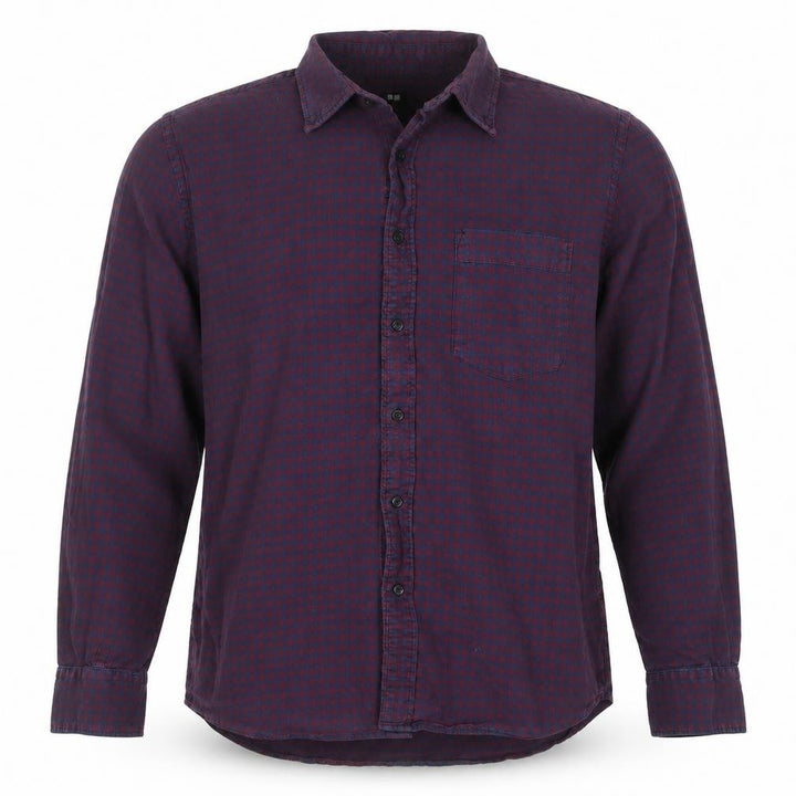 Uniqlo Men's Blue Red Check Cotton Button-Up Shirt L