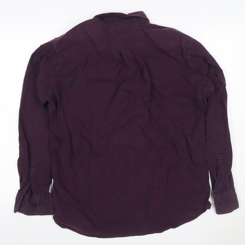 Uniqlo Men's Blue Red Check Cotton Button-Up Shirt L