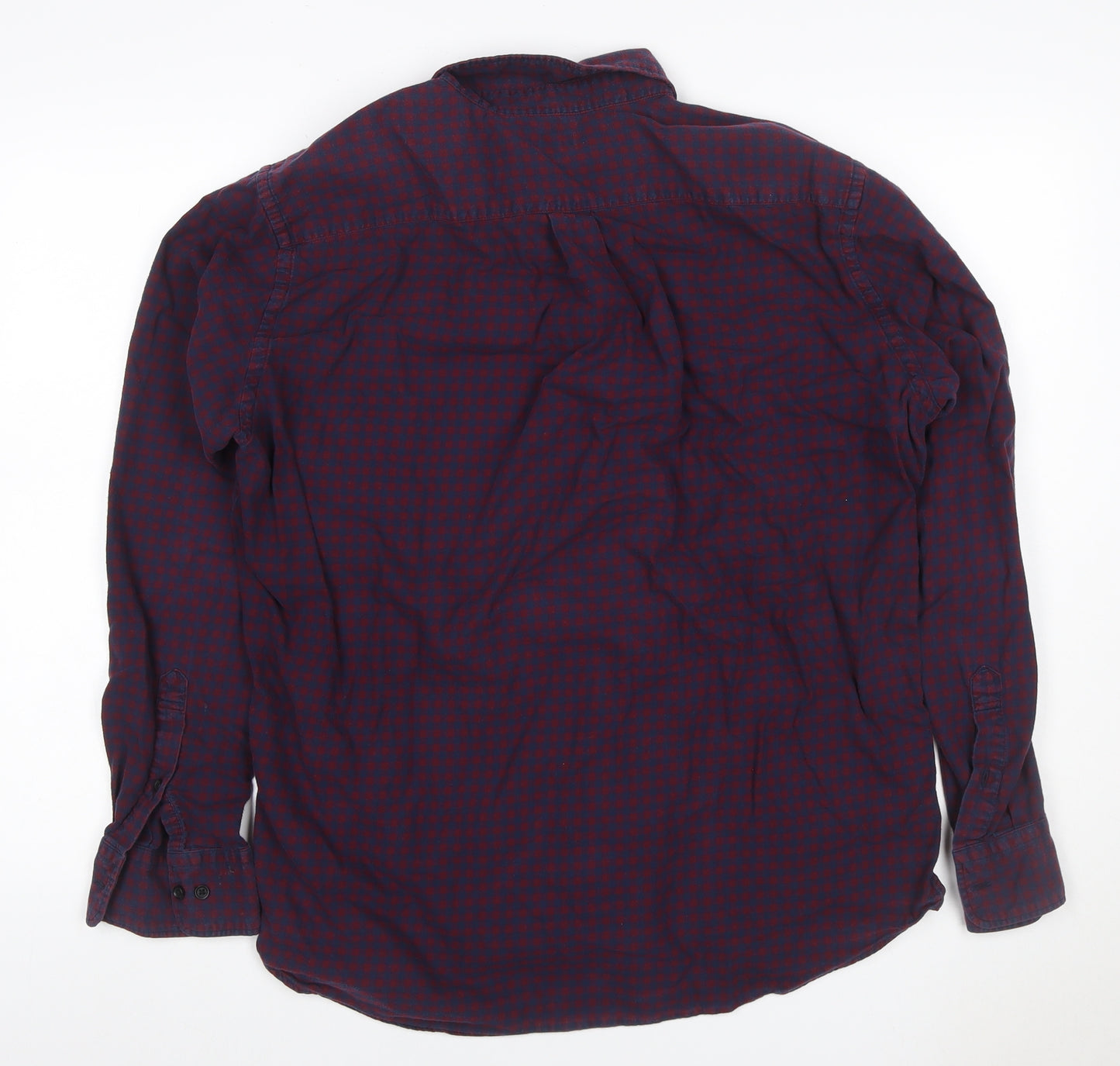 Uniqlo Men's Blue Red Check Cotton Button-Up Shirt L