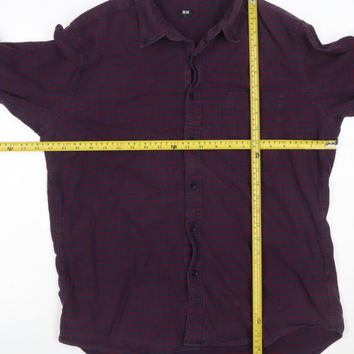 Uniqlo Men's Blue Red Check Cotton Button-Up Shirt L