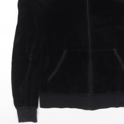 Juicy Couture Women Black L Velour Full Zip Hooded Hoodie Pockets