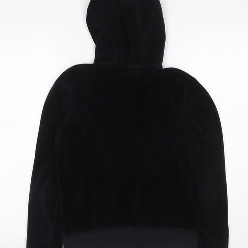 Juicy Couture Women Black L Velour Full Zip Hooded Hoodie Pockets