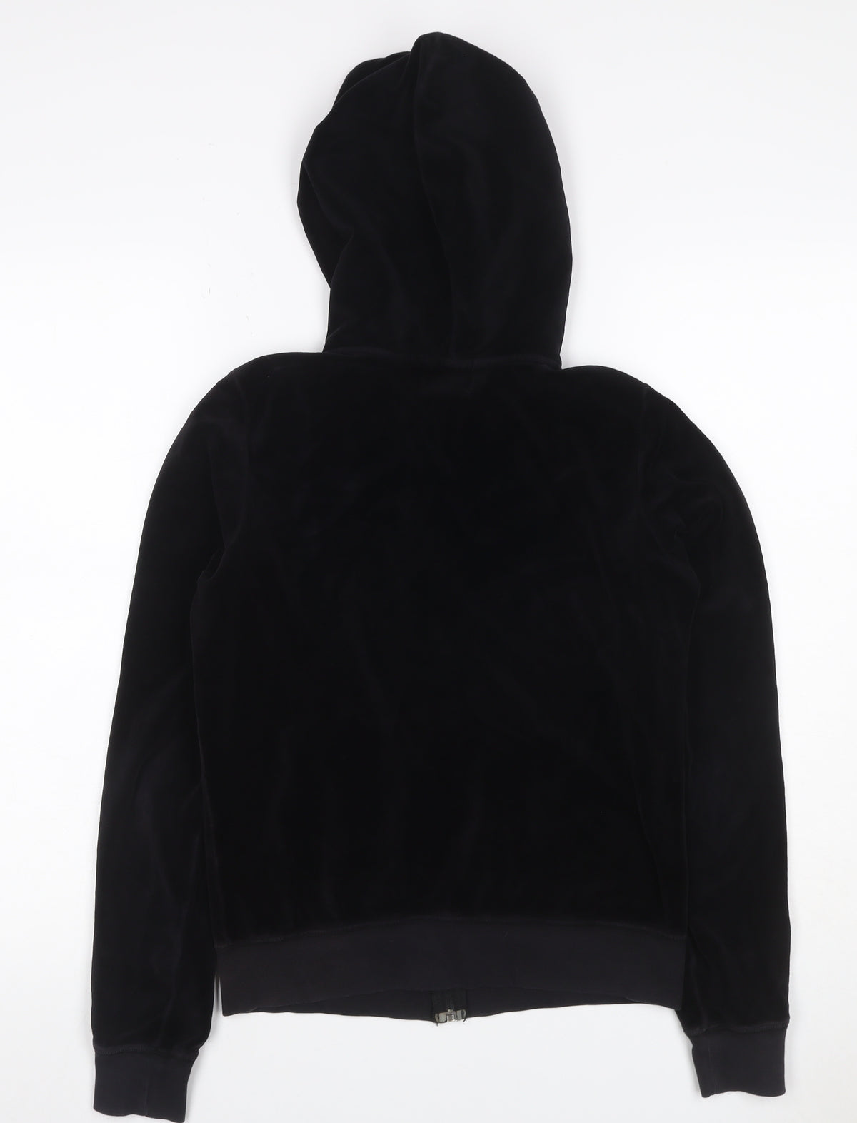 Juicy Couture Women Black L Velour Full Zip Hooded Hoodie Pockets