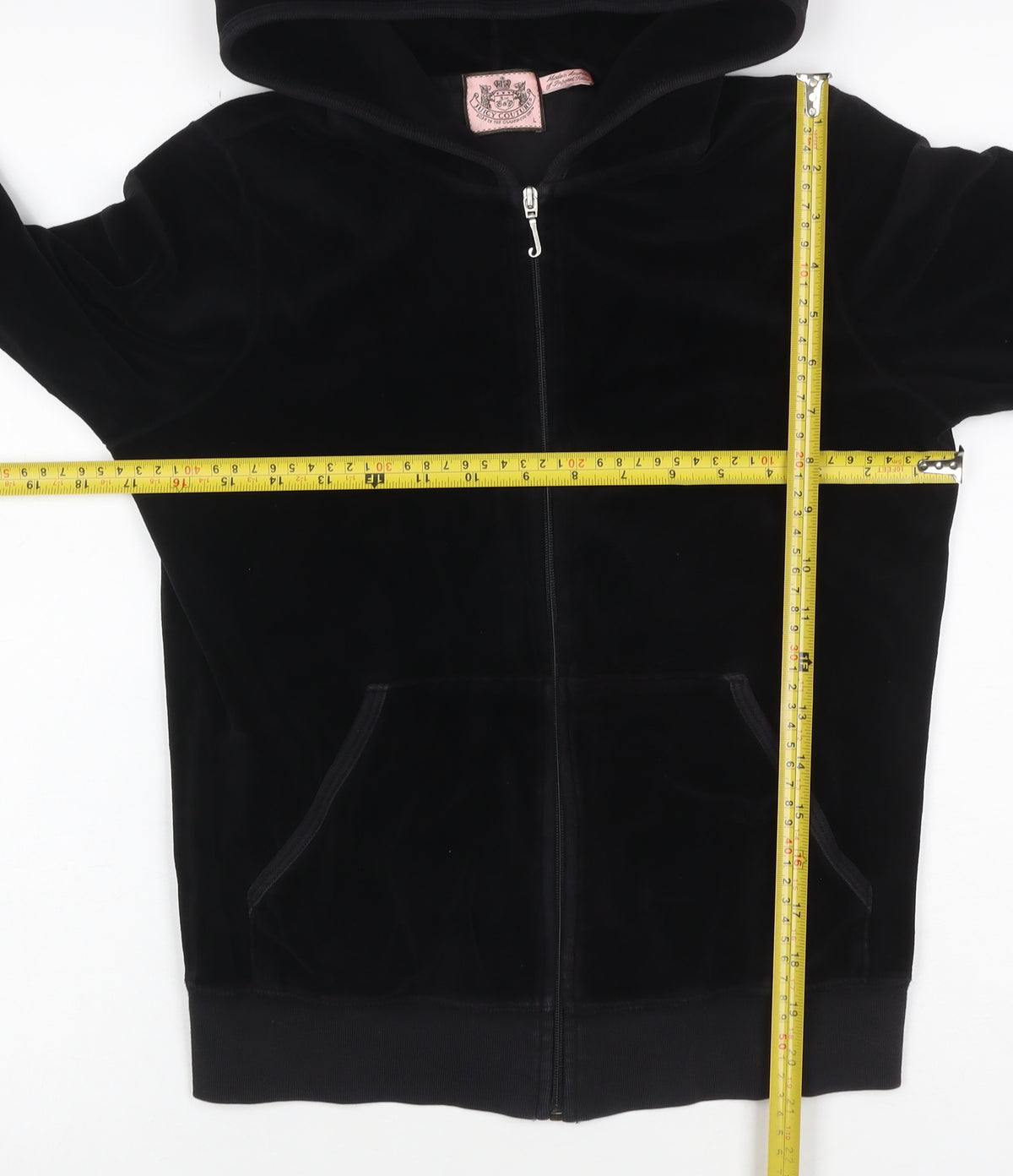 Juicy Couture Women Black L Velour Full Zip Hooded Hoodie Pockets