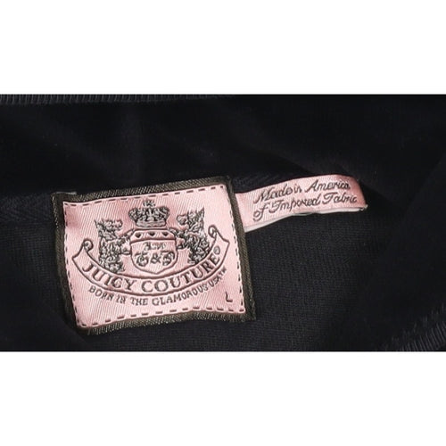 Juicy Couture Women Black L Velour Full Zip Hooded Hoodie Pockets