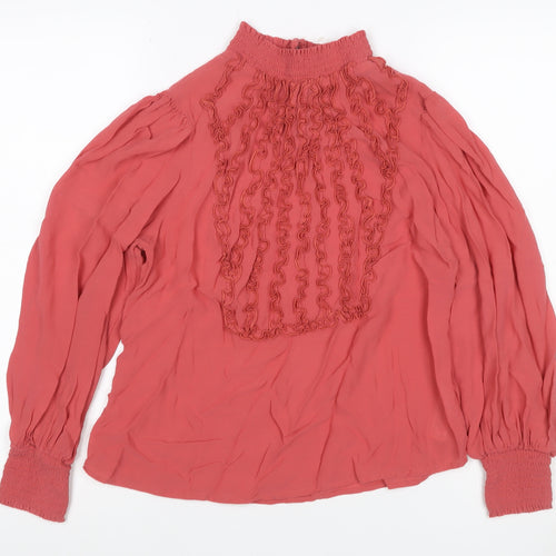 Monsoon Women’s Pink Ruffle Chiffon Blouse Size 14 Long Sleeve
