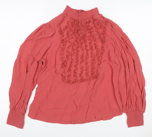 Monsoon Women’s Pink Ruffle Chiffon Blouse Size 14 Long Sleeve