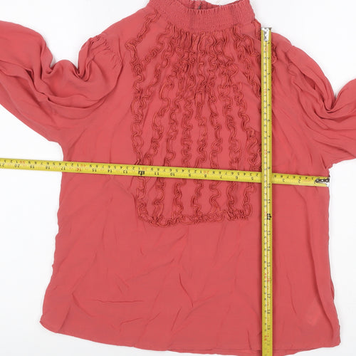 Monsoon Women’s Pink Ruffle Chiffon Blouse Size 14 Long Sleeve