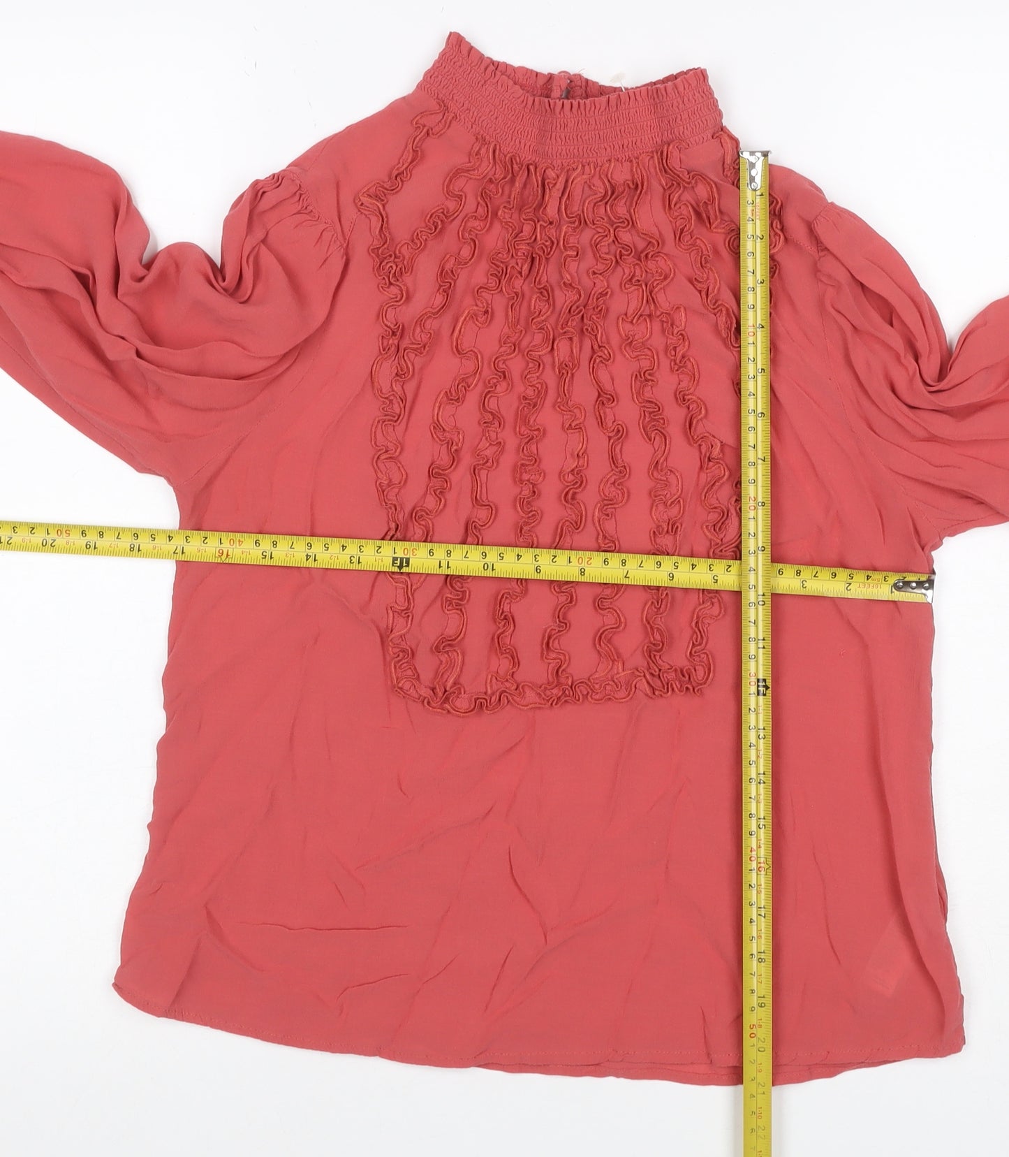 Monsoon Women’s Pink Ruffle Chiffon Blouse Size 14 Long Sleeve