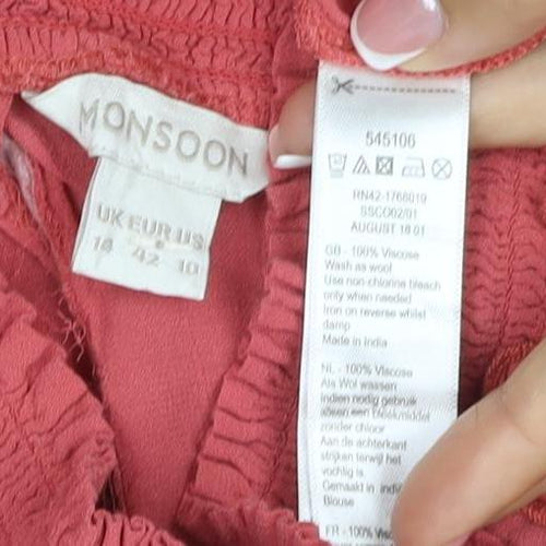 Monsoon Women’s Pink Ruffle Chiffon Blouse Size 14 Long Sleeve