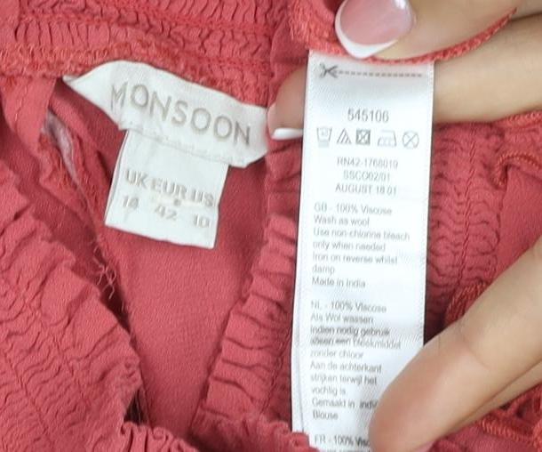 Monsoon Women’s Pink Ruffle Chiffon Blouse Size 14 Long Sleeve