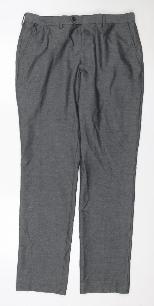 Next Men’s Grey 34R Straight Dress Trousers 34W 33L