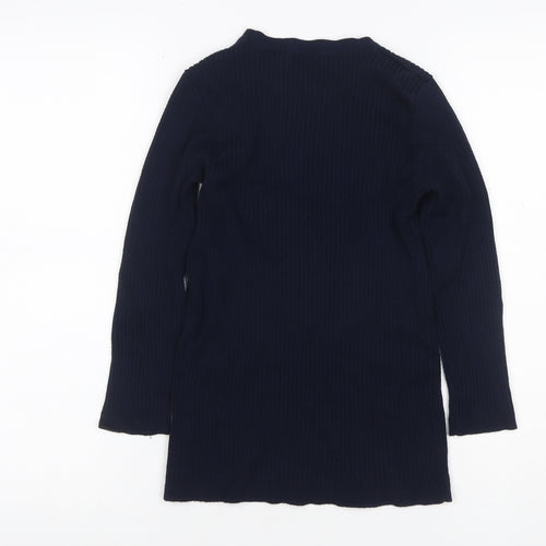 M&Co Women Blue Size 10 Ribbed Lace Up Long Sleeve Tunic Jumper