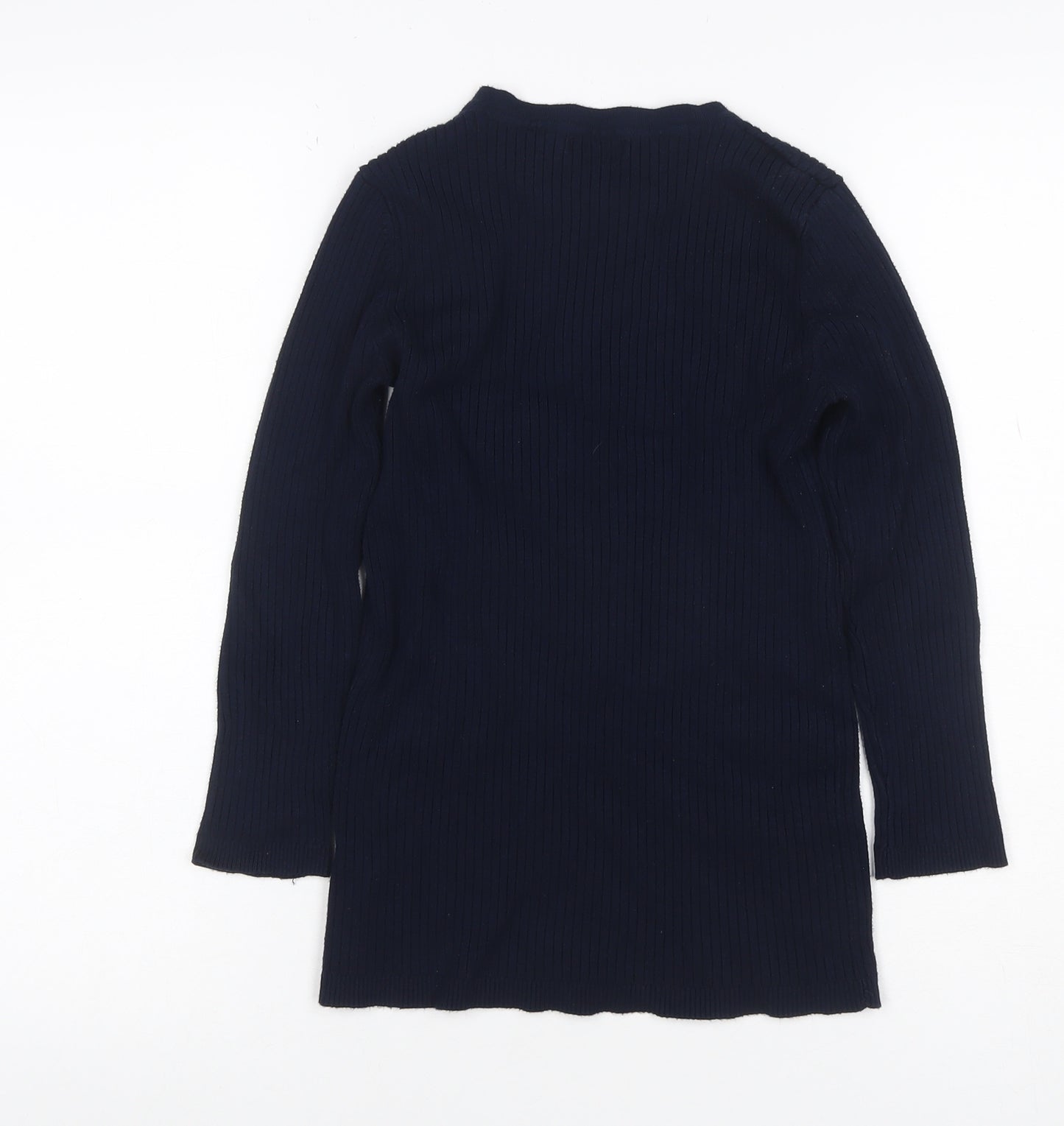 M&Co Women Blue Size 10 Ribbed Lace Up Long Sleeve Tunic Jumper