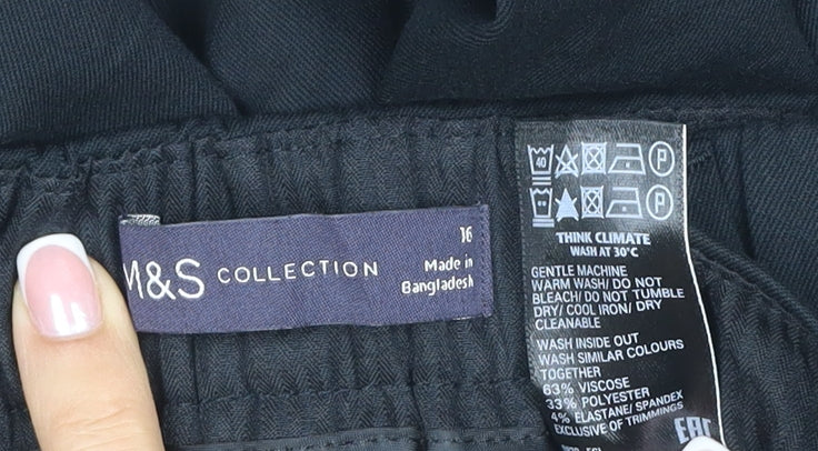 M&S Women Black Size 16 Straight Tailored Stretch Trousers