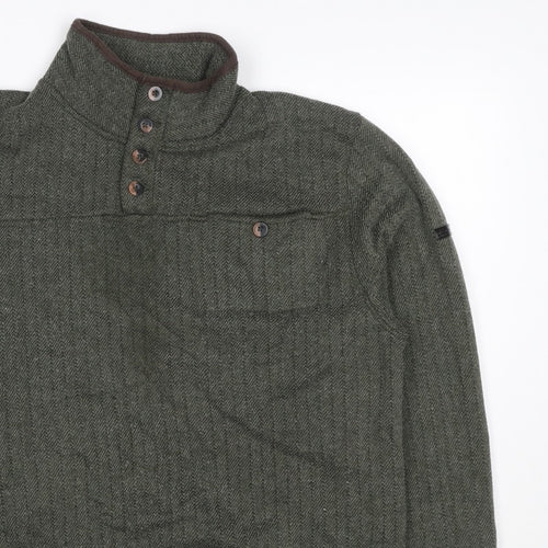 Regatta Men Green M Herringbone Henley Button Fleece Sweatshirt