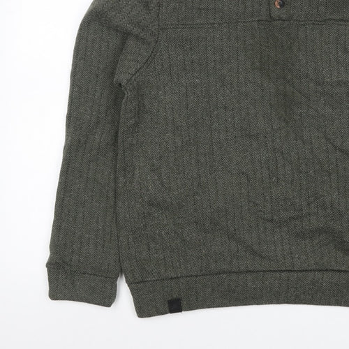 Regatta Men Green M Herringbone Henley Button Fleece Sweatshirt