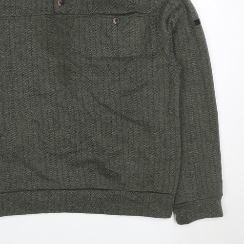 Regatta Men Green M Herringbone Henley Button Fleece Sweatshirt