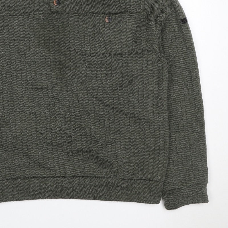 Regatta Men Green M Herringbone Henley Button Fleece Sweatshirt