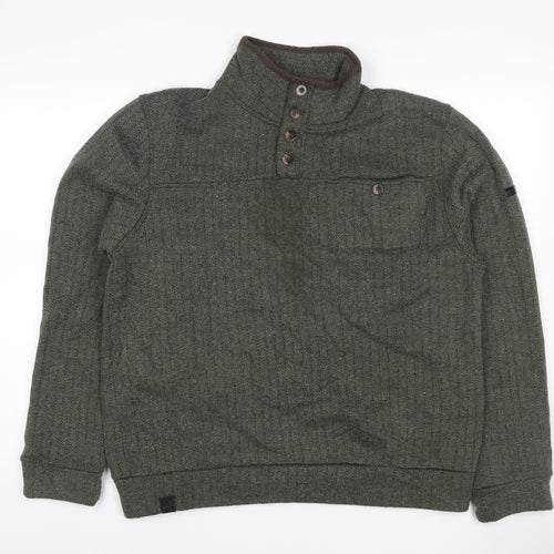 Regatta Men Green M Herringbone Henley Button Fleece Sweatshirt