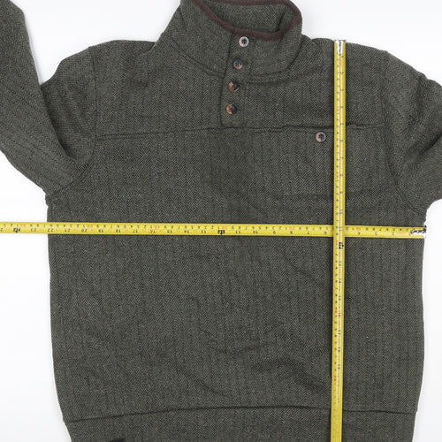 Regatta Men Green M Herringbone Henley Button Fleece Sweatshirt