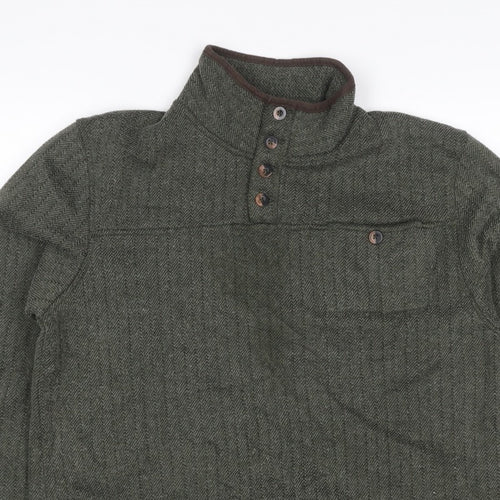 Regatta Men Green M Herringbone Henley Button Fleece Sweatshirt