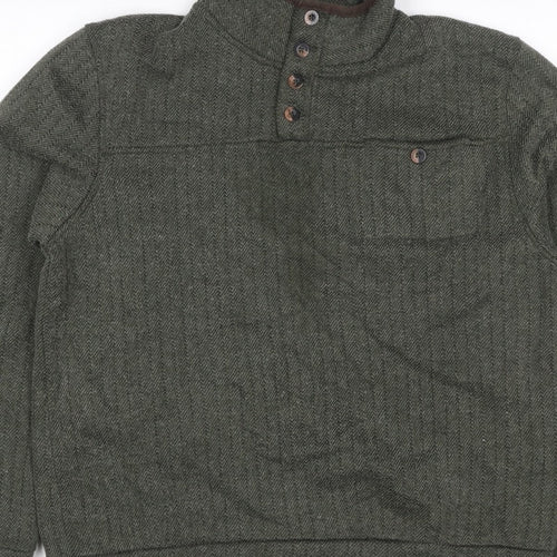 Regatta Men Green M Herringbone Henley Button Fleece Sweatshirt