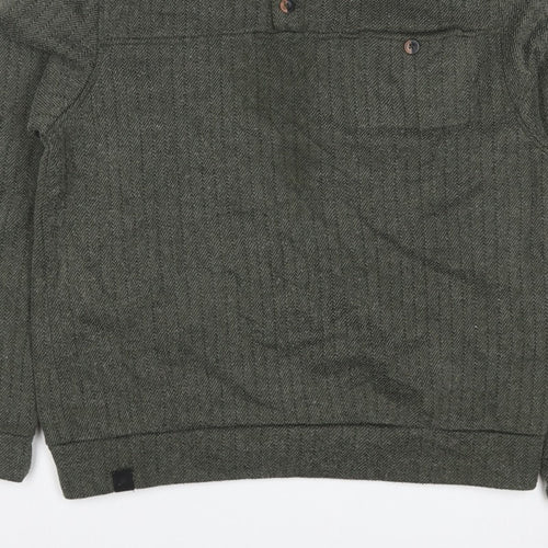 Regatta Men Green M Herringbone Henley Button Fleece Sweatshirt