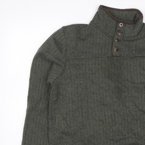 Regatta Men Green M Herringbone Henley Button Fleece Sweatshirt