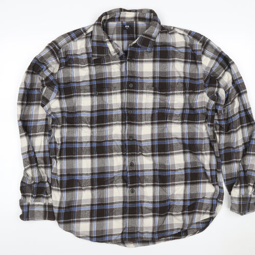 Uniqlo Men's XL Blue Grey Plaid Flannel Button-Up Shirt