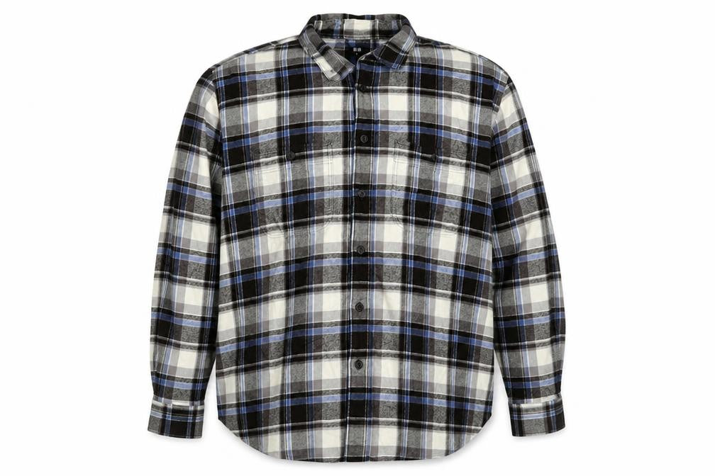 Uniqlo Men's XL Blue Grey Plaid Flannel Button-Up Shirt
